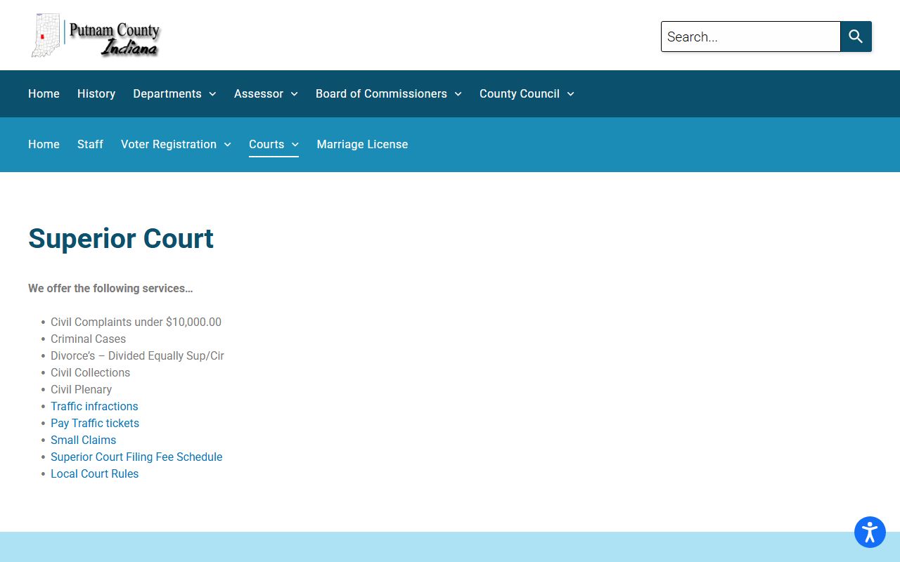 Putnam County Clerk Superior Court traffic and court records services
