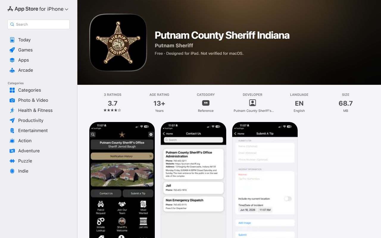 Putnam County court charge records sheriff app Apple listing