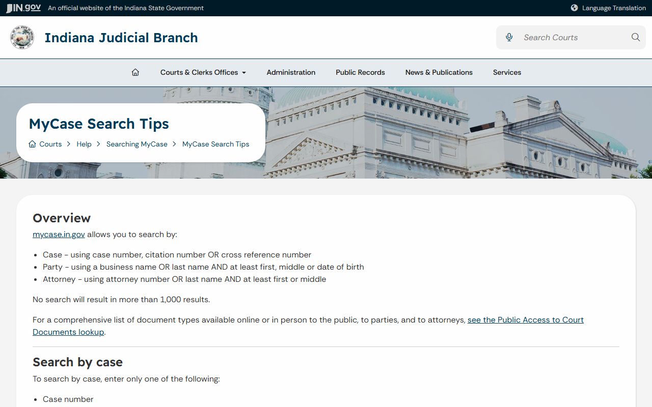 Putnam County court dockets MyCase search tips