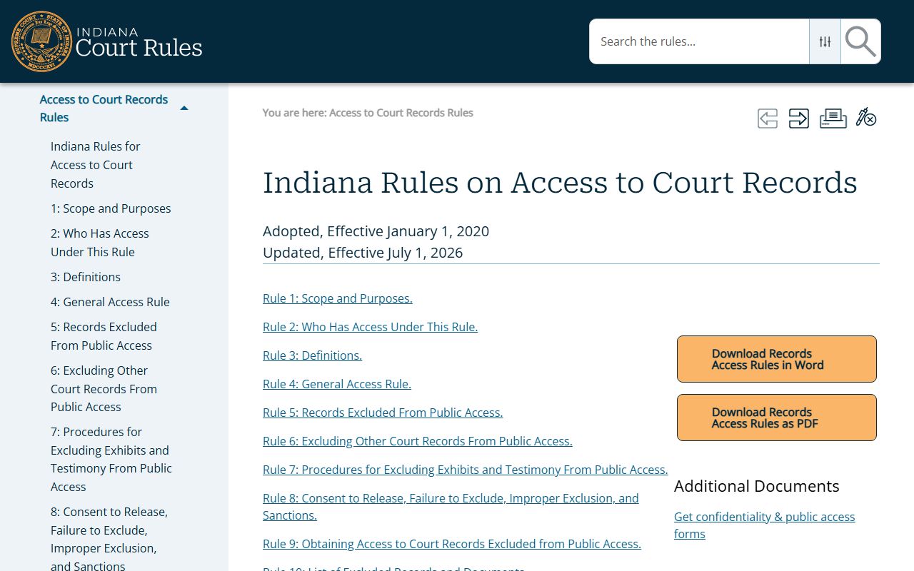 Putnam County court records Indiana access rules index