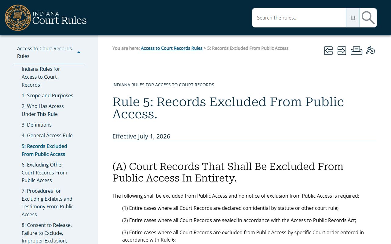 Putnam County court records Rule 5 restricted records