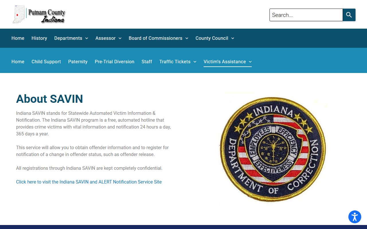 Putnam County criminal court records Indiana SAVIN notification