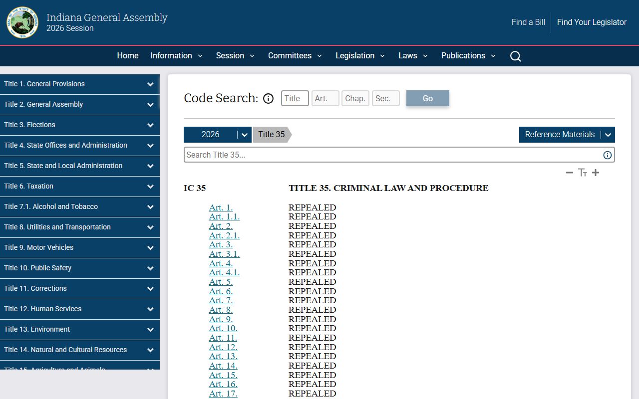 Putnam County criminal court records Indiana Code Title 35