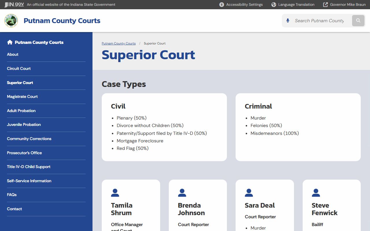 Putnam County Superior Court records and case allocation