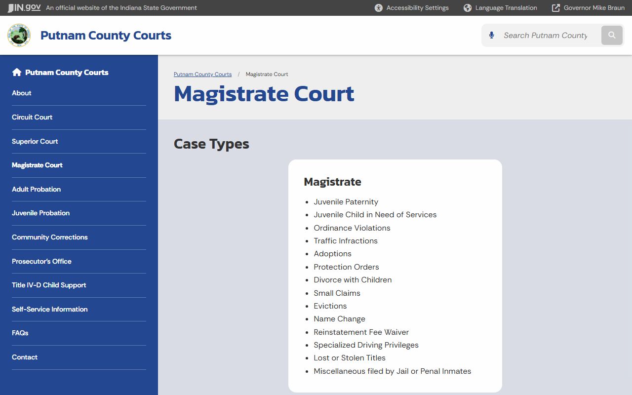 Putnam County Magistrate Court records case type list