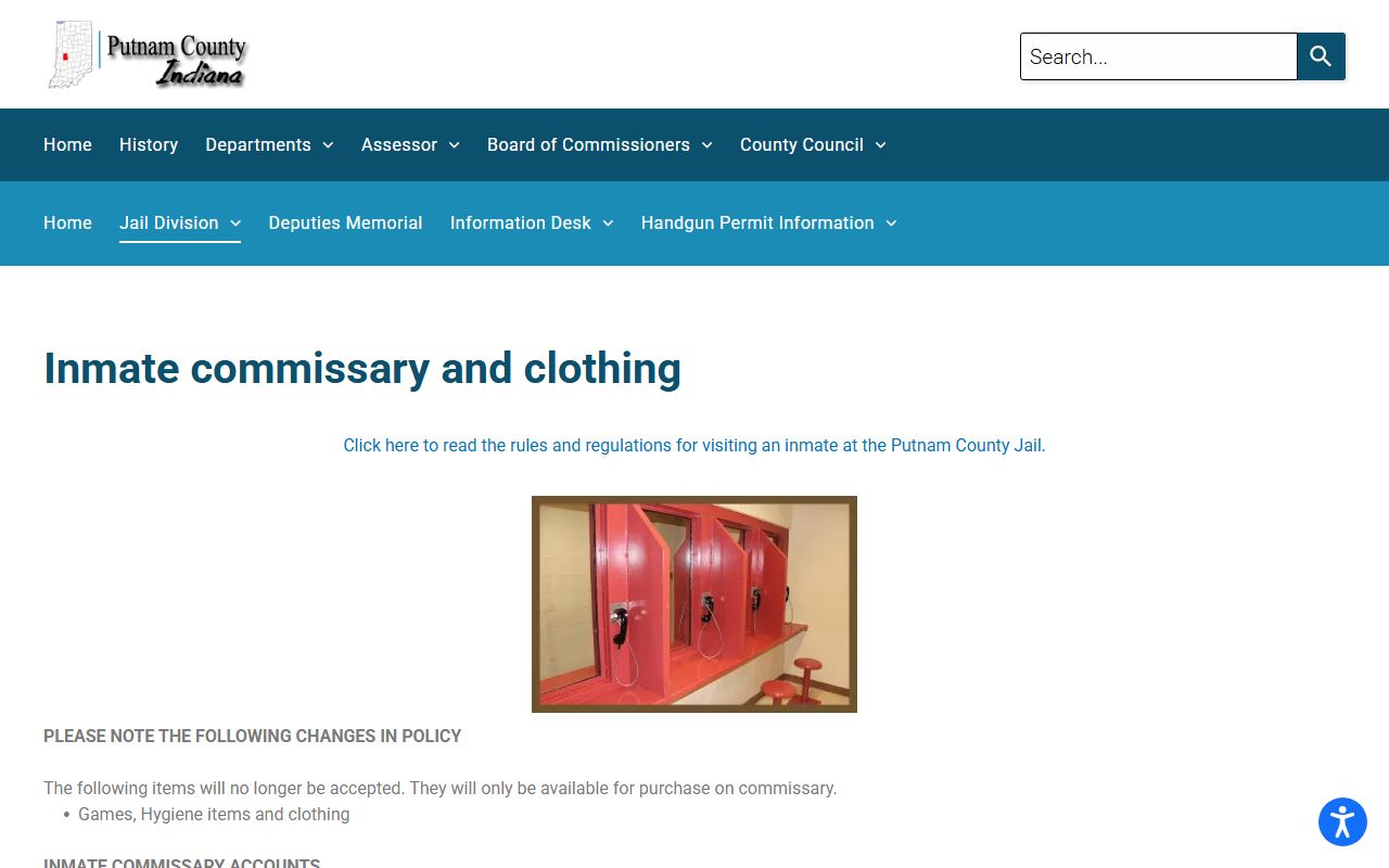 Putnam County inmate records commissary and clothing rules