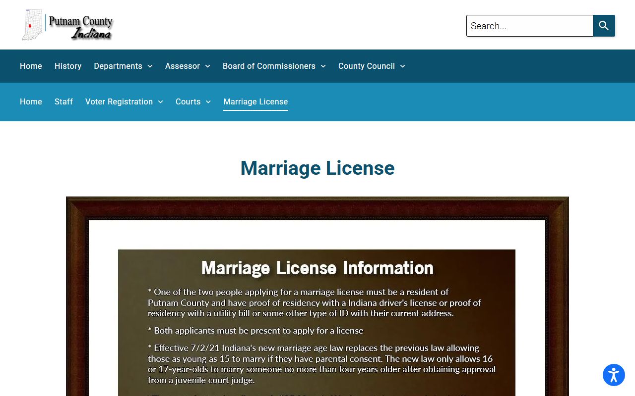 Putnam County marriage records clerk marriage license page