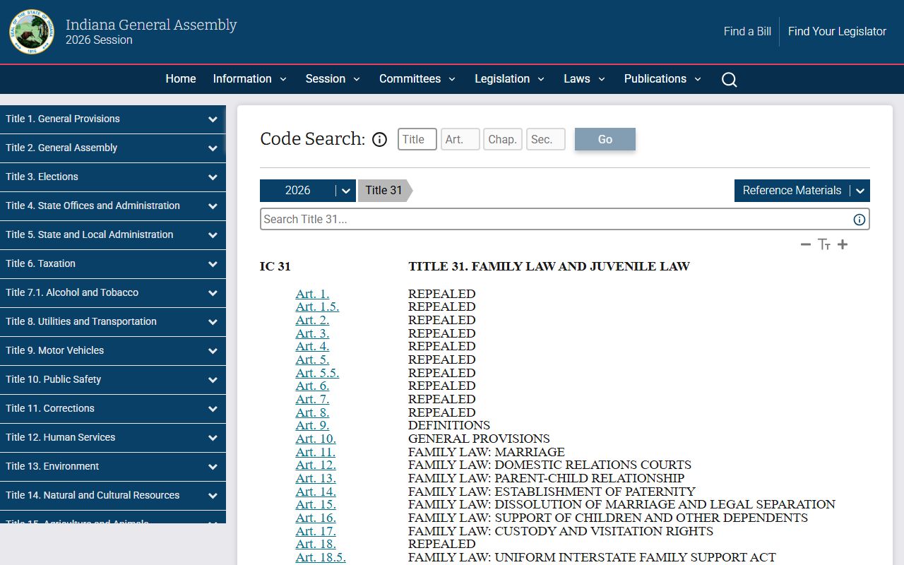 Putnam County marriage and divorce records Indiana Title 31 family law