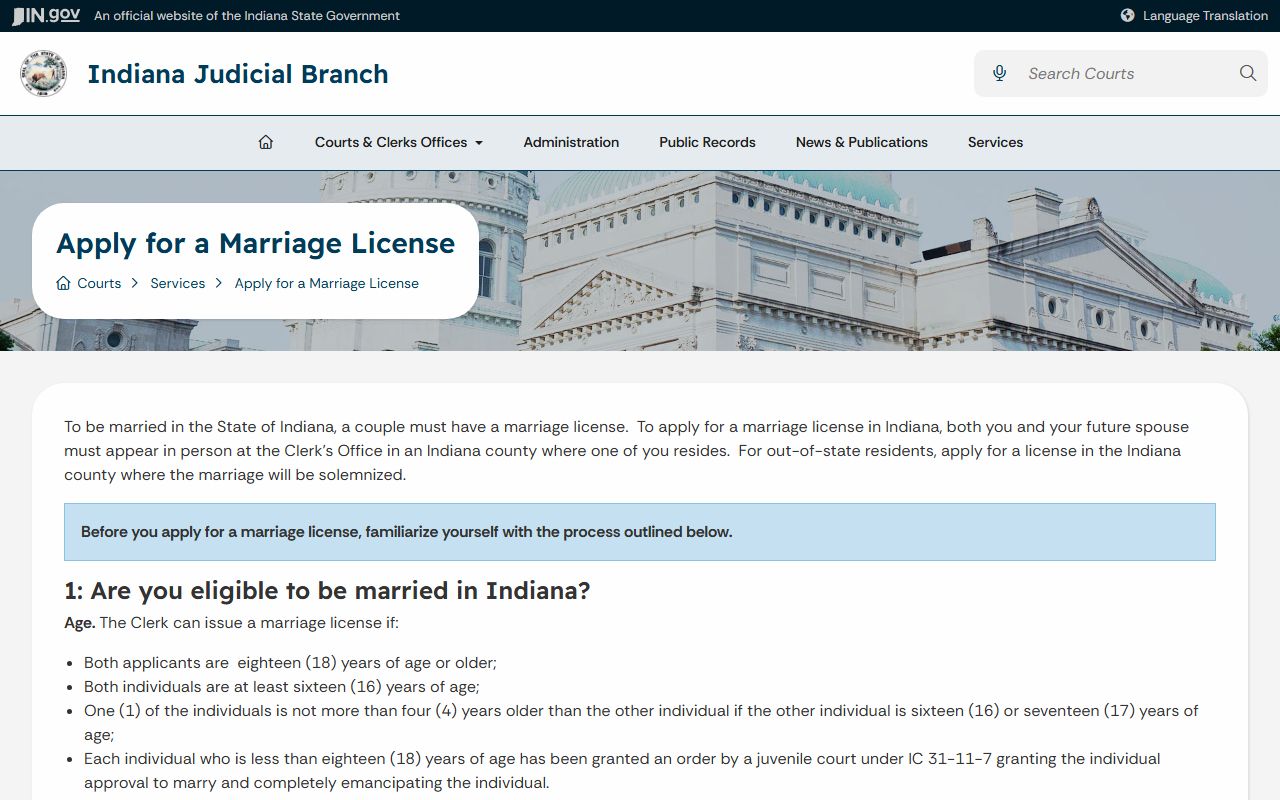 Putnam County marriage records Indiana marriage license process
